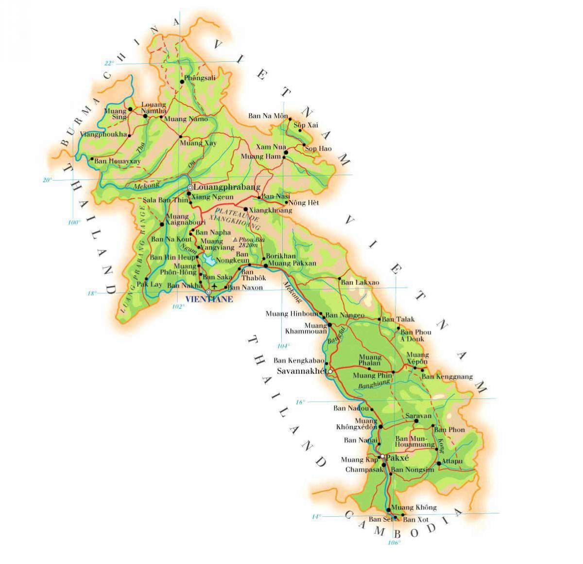 Mapa Laosu fizycznej 