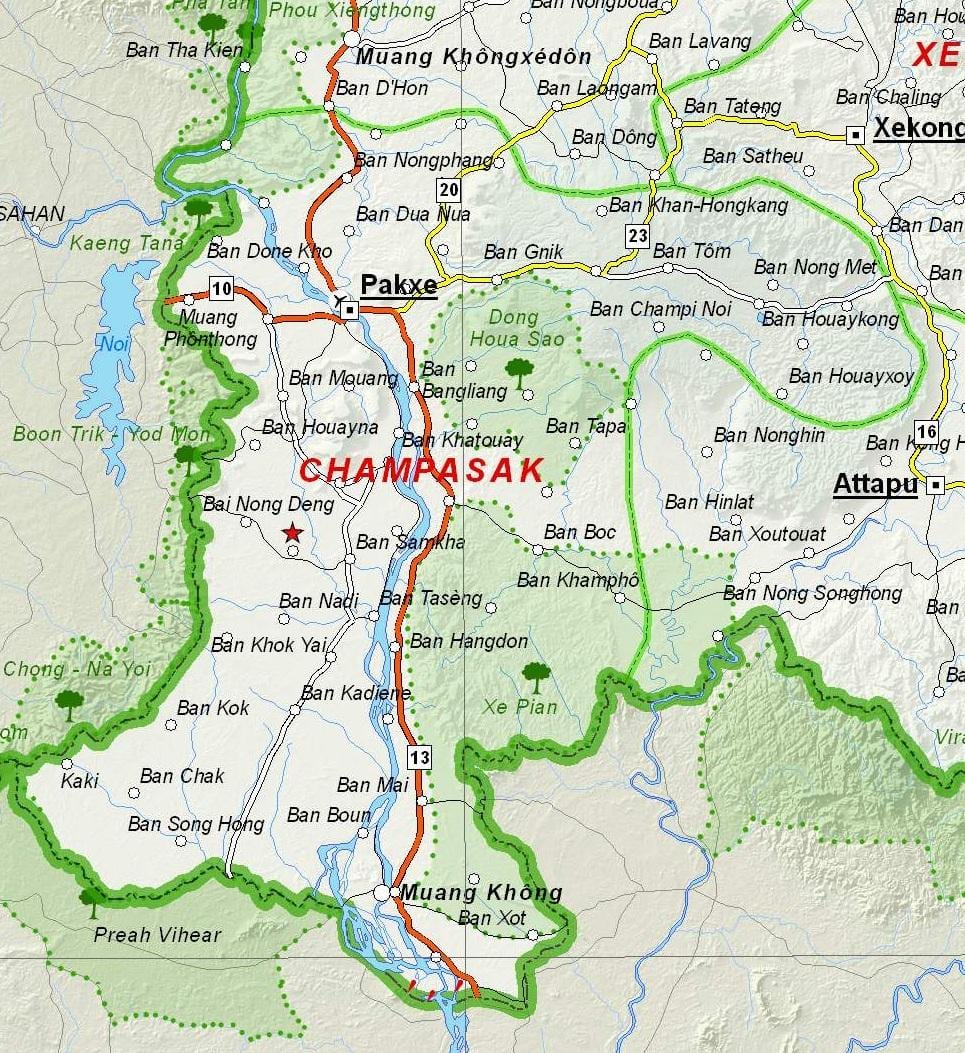 Mapa Laosu champasak