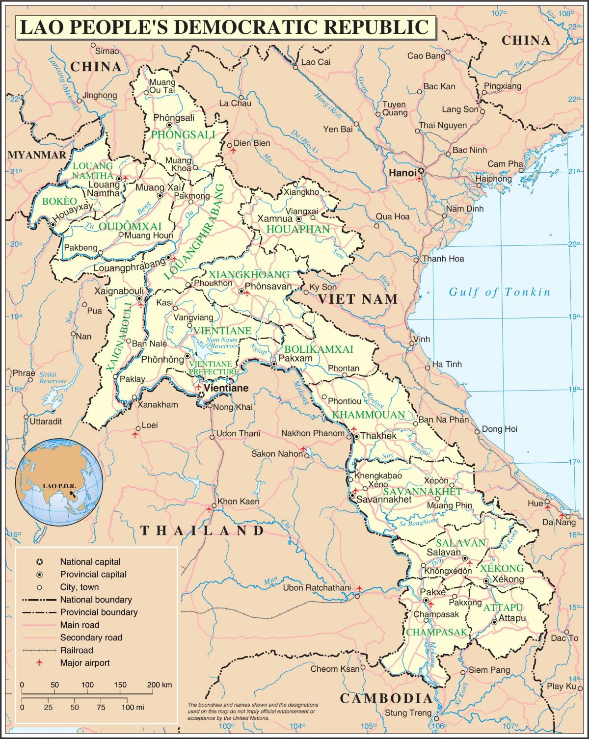 Mapa Laosu drodze