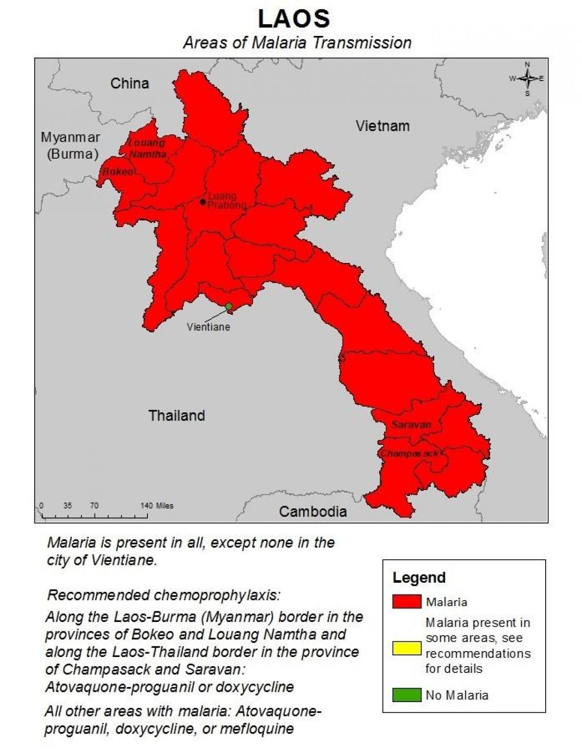 Mapa Laosu malarii 