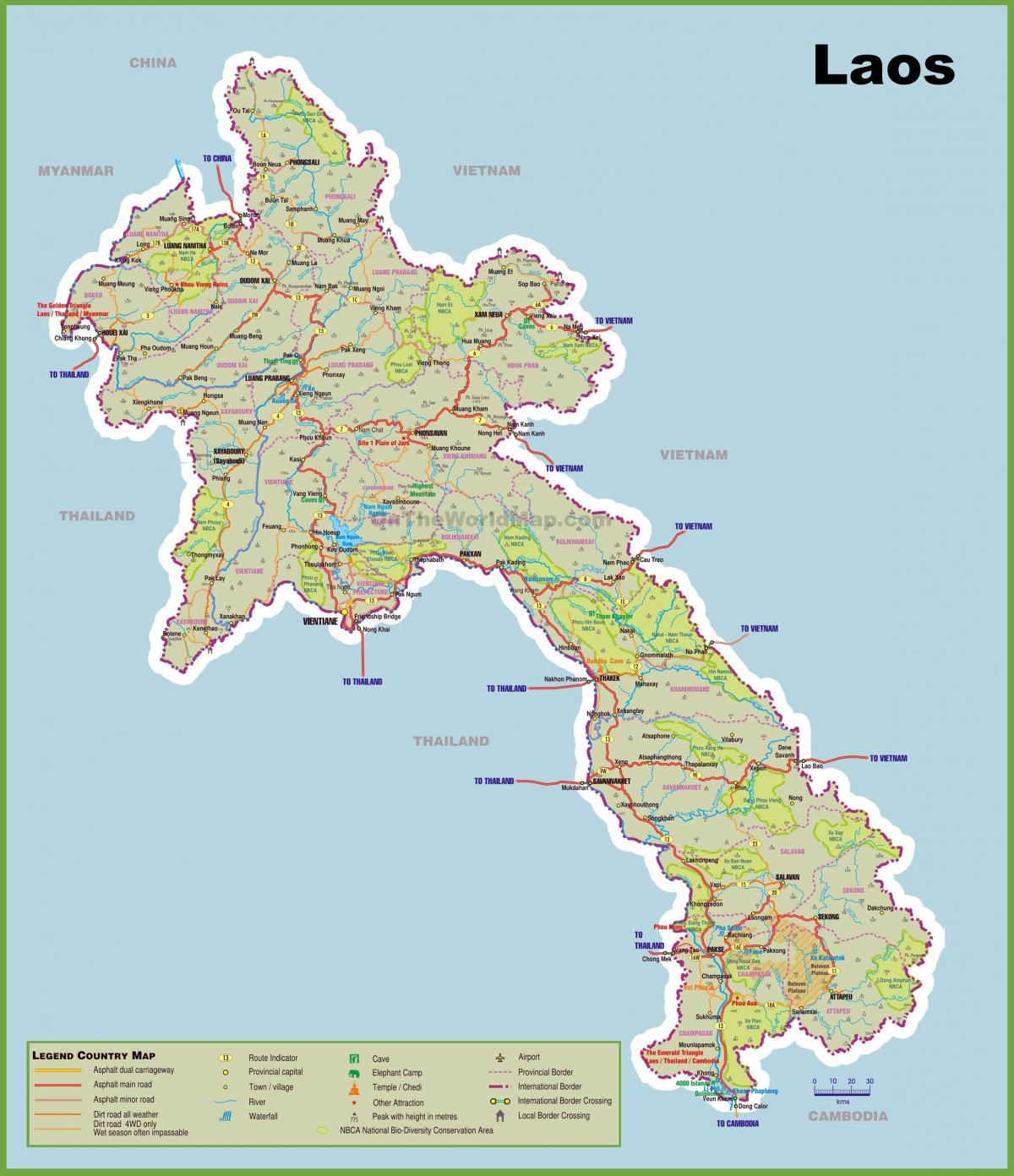 Laos atrakcje na mapie