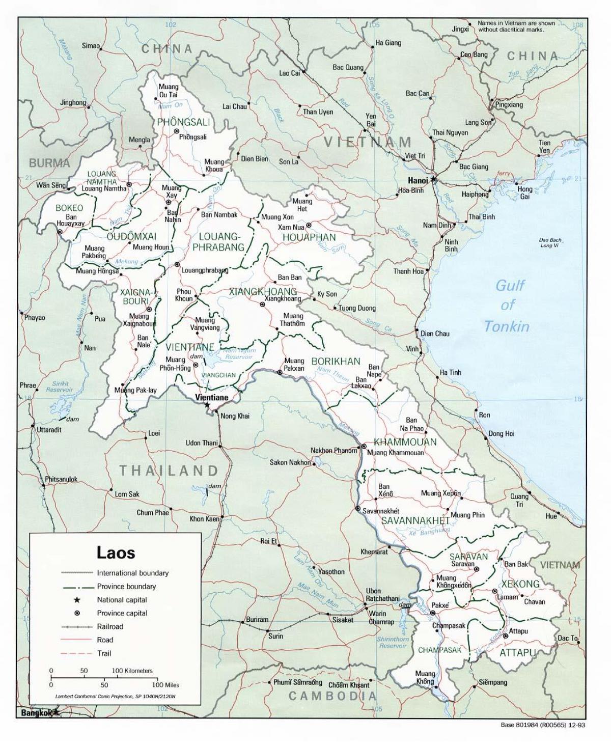 Laos mapa z miastami