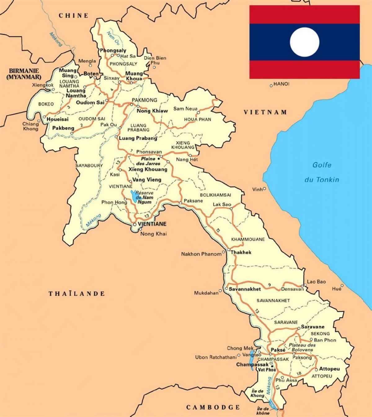 szczegółowa mapa Laosu