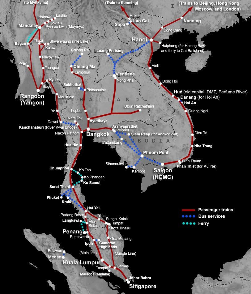 Laos mapa linii kolejowych