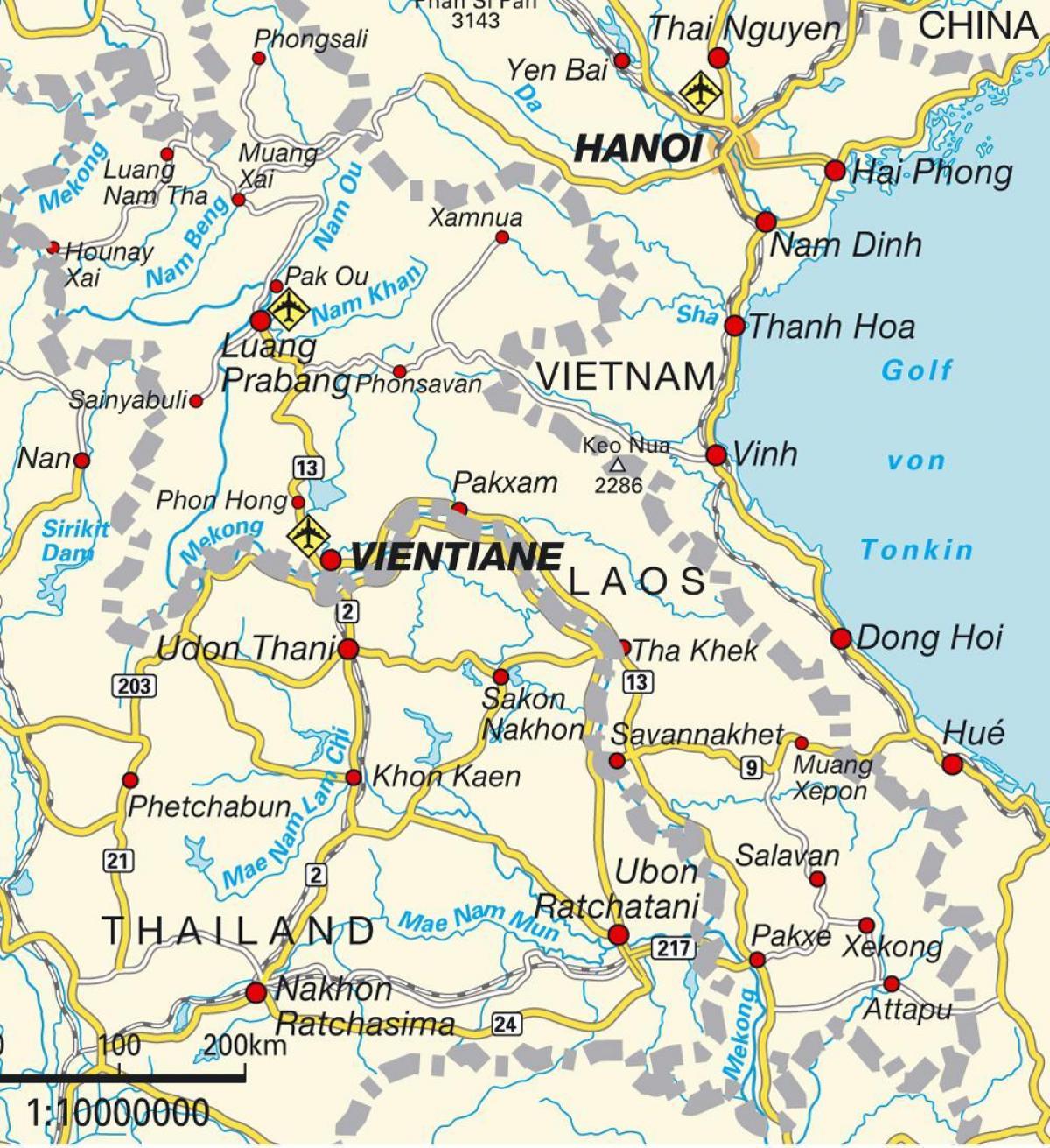 lotniska Laosu na mapie