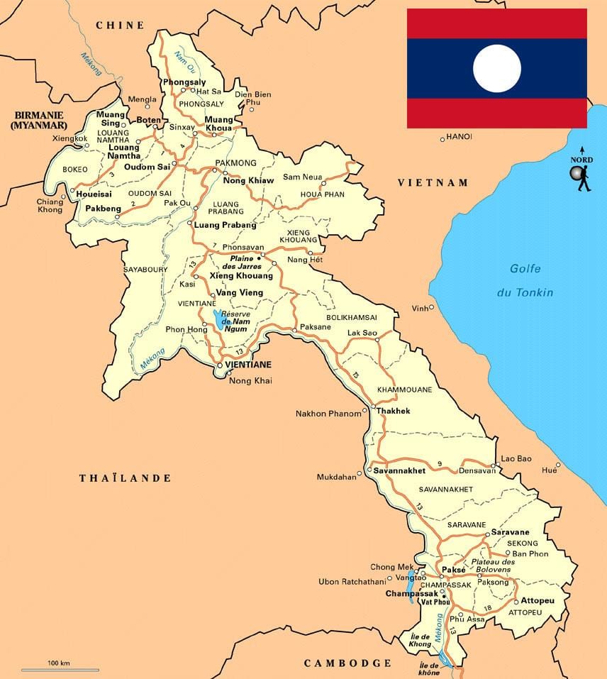 Mapa Południowego Laosu