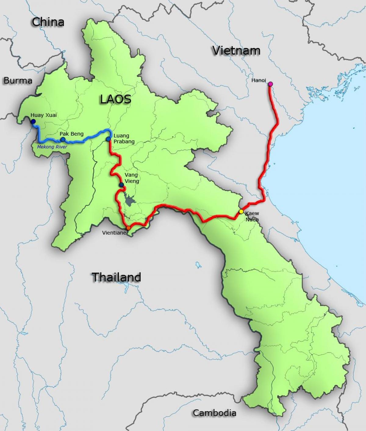 rzeka mekong w Laosie mapie