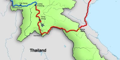Rzeka mekong w Laosie mapie